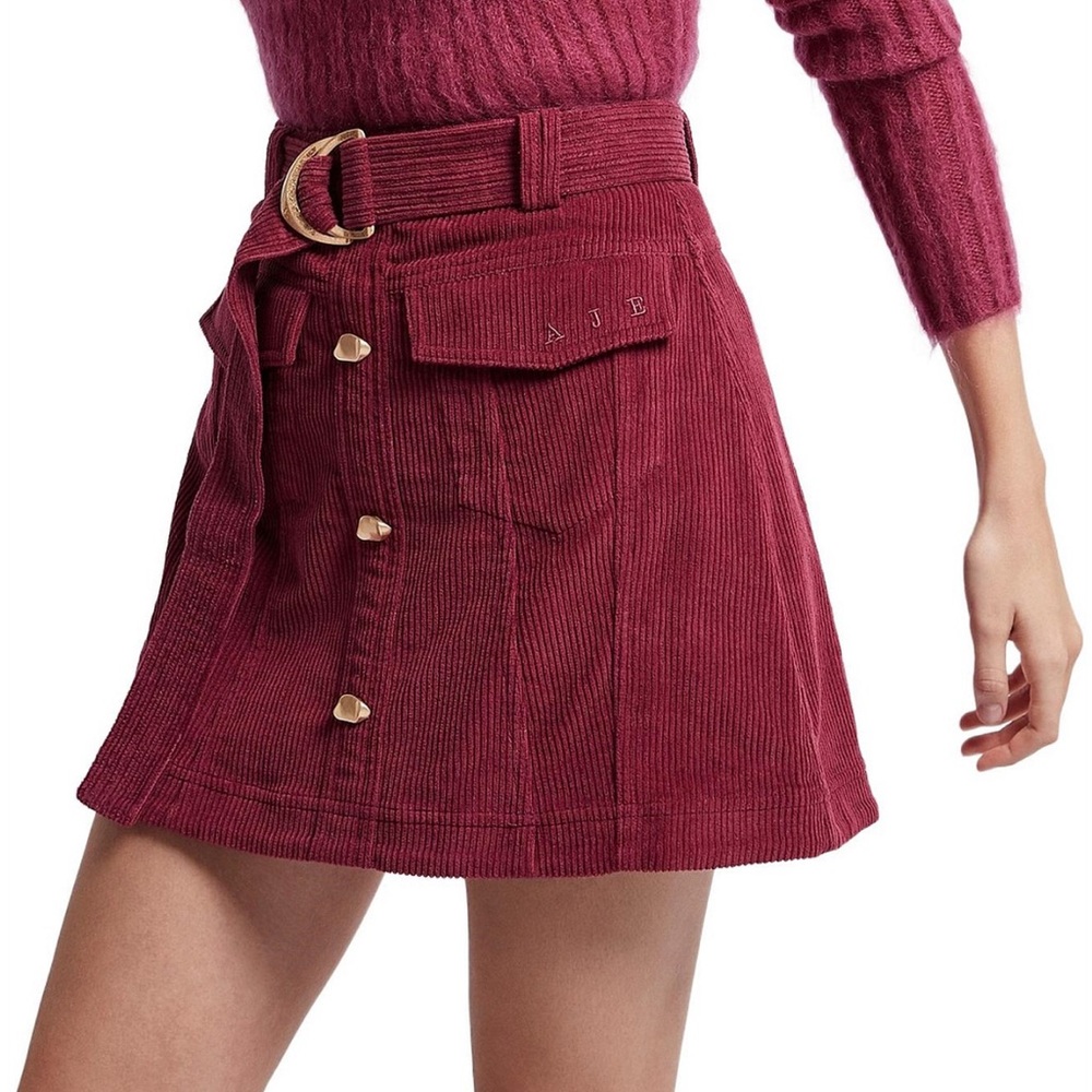 Aje Burgundy Corduroy Skirt